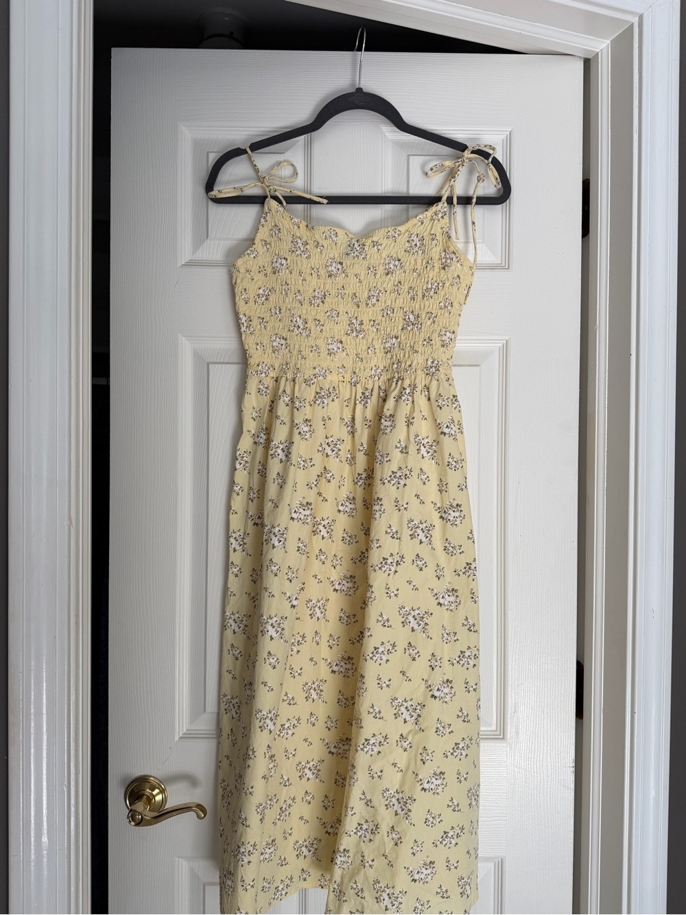 Divided Yellow Floral Tie-Shoulder Midi Dress